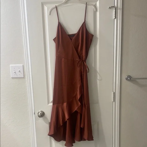 Abercrombie & Fitch | Dresses | Abercrombie Fitch Brown Asymmetrical  Ruffled Wrap Dress | Poshmark